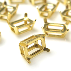 石座・石枠・空枠 14kgf 金具 パーツ オクタゴン エメラルドカット 6×4mm 4本爪 ゴールドフィルド （3個）