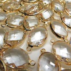 ガラス リンク コネクター（オーバル21×10mm） クリア（真鍮ブラス・ゴールドカラー）（50個）