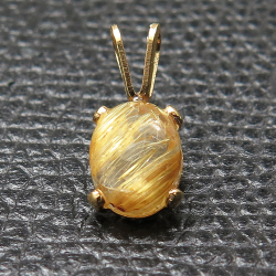 ゴールデンルチルクオーツ 14kgf ペンダントトップ チャーム 天然石 オーバル 8×6mm「ゴールドフィルド」