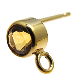 ポストピアス（カン付）【4mm・天然石シトリン＜11月誕生石＞】「14kgf（ゴールドフィルド）」（5ペア/10個）