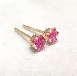 ピンクサファイア合成石「K14/14金」3mmラウンド6本爪・スタッド
