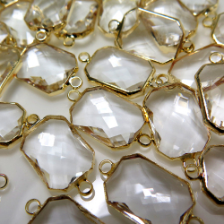 ガラス リンク コネクター（オクタゴン21×10mm） クリア （真鍮ブラス・ゴールドカラー）（5個）
