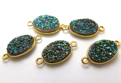 ゴールドプレーテッド・SV925/コネクター/ドゥルージー（グリーン）/オーバル14×10mm（ベゼルセッティング）（1個）