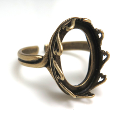 金古美 指輪リング空枠クラウン・ウェーブ（ベゼルセッティング/カボション用）（オーバル 16×12mm）（真鍮ブラス・アンティークゴールド）（25個）