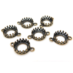 コネクター 空枠 チャームクラウン ラウンド（ベゼルセッティング/カボション用）（8mm）（真鍮ブラス・金古美・アンティークゴールドカラー）100個