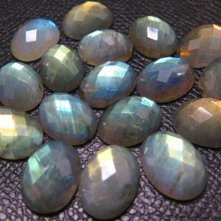天然石ルース（裸石）ラブラドライト/オーバル（16×12mm）チェッカーカット ファセット カボション（10個）