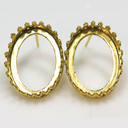 空枠 ピアス 石枠 オーバル クラウン（ベゼル/カボション）18×13mm（真鍮ブラス・ゴールドカラー）25ペア