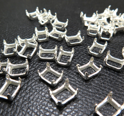 レクタングル 石枠 空枠 オクタゴン オクタゴン  6×4mm 4本爪（真鍮ブラス シルバーカラー）25個