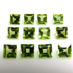 天然石ルース（裸石）・ペリドット（非加熱・パキスタン産）/スクエア【6×6mm】ファセットカット（5個）