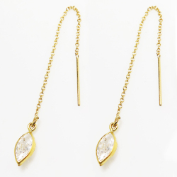 キュービックジルコニア ピアス チェーン CZ クリア 14KGF マーキス 8×4mm