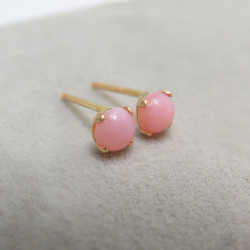 カボションピアス（天然石ピンクオパール＜10月誕生石＞ 4mm）「ゴールドフィルド（14kgf）」（1ペア）