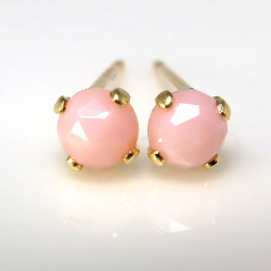 天然石ピンクオパール ピアス 4mm14kgf＜10月誕生石＞ カボション　ピアスローズカット「ゴールドフィルド」（1ペア）