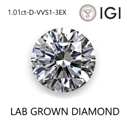 ラボグロウンダイヤモンド CVD ルース 1.01ct-D-VVS1-3EX(IGI鑑定書付)ラウンドブリリアント
