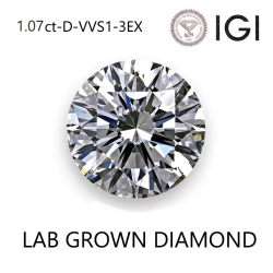 ラボグロウンダイヤモンドルース 1.07ct-D-VVS1-3EX (IGI鑑定書付)ラウンドブリリアント HPHT