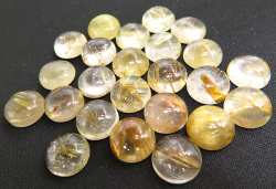 天然石ルース（裸石）・ゴールデンルチルクォーツ/カボション（ラウンド）【14mm】（5個）