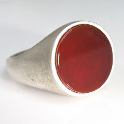 レッドオニキス 指輪 リング シグネット 天然石（12mm）銀古美 真鍮