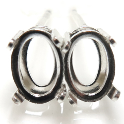 シルバーピアス 空枠 石枠 4本爪 （オーバル 6×4mm） SV925（5ペア）