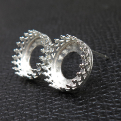ピアス 空枠 ラウンド クラウン（ベゼルセッティング/カボション）10mm（真鍮ブラス・シルバーカラー）10ペア