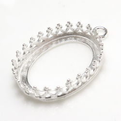 ペンダント空枠 チャームクラウン（ベゼルセッティング/カボション用）（オーバル・18×13mm）（真鍮ブラス・シルバーカラー）（3個）