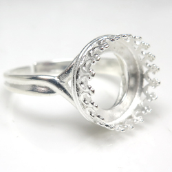 指輪 空枠 12mmリング クラウン（ベゼルセッティング/カボション用）ラウンド（真鍮ブラス・シルバーカラー）（25個）