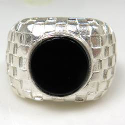 ブラックオニキス 指輪 リング スクエアチェッカー 天然石（10mm）真鍮ブラス・シルバーカラー