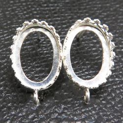石枠 空枠 ピアス オーバル カン付 クラウン（ベゼル/カボション）14×10mm（真鍮ブラス・シルバーカラー）25ペア