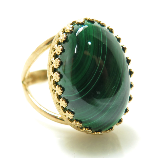 マラカイト指輪 リング 天然石（カボションオーバル18×13mm）（真鍮