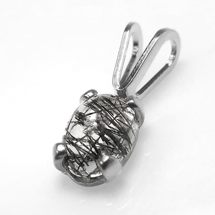 ルチルクオーツ ブラック 天然石 シルバー SV925 カボション オーバル 6×4mm