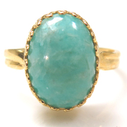 アマゾナイト リング 指輪  天然石 カボション 14×10mm  オーバル 真鍮ゴールドカラー 1個
