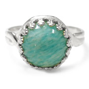 アマゾナイト リング 指輪  天然石 カボション 10mm ラウンド真鍮シルバーカラー 1個