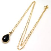 ブラックオニキス 天然石ネックレス 14kgf ドロップ ペアシェイプ 13×8mm ゴールドフィルド