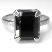 ブラックスピネル リング 指輪 天然石  オクタゴン レクタングル 縦 10×8mm 真鍮ブラス シルバーカラー