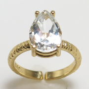 ホワイトトパーズ 天然石指輪 リング（ペアシェイプカット・10×7mm）ファセット（真鍮ブラス・ゴールドカラー）