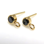 14kgfパーツ ゴールドフィルド ポストピアス（カン付） 3mm・キュービックジルコニアCZ（ブラック） （1ペア/2個）