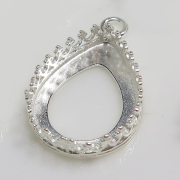 ドロップ 雫 空枠 石枠 クラウン（ベゼルセッティング/カボション用）（ペアシェイプ18×13mm）真鍮ブラス・シルバーカラー（3個）