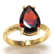 ガーネット 天然石指輪 リング（ペアシェイプカット・10×7mm）ファセット（真鍮ブラス・ゴールドカラー）