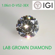 1.06ct-D-VS2-3EXラボグロウンダイヤモンドルース(IGI鑑定書付)ラウンドブリリアントHPHT