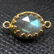 ラブラドライトローズカット 天然石 コネクター 2リング（ベゼルセッティング/カボション）10×8mm（真鍮ブラス・ゴールドカラー）