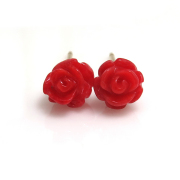 薔薇ピアス（コーラル珊瑚サンゴ）（染・レッド）14kgf ゴールドフィルド 6～7mm（1ペア）