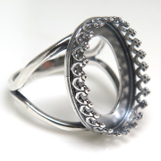 銀古美 指輪リング空枠クラウン（ベゼルセッティング/カボション用）（オーバル 18×13mm）（真鍮ブラス・アンティークシルバー）（1個）