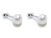 淡水パールピアス 真珠 シルバーSV925（ホワイト系）（ボタン8.5～9mm） キャッチ付（1ペア）