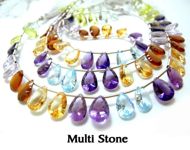 天然石ビーズ・マルチストーン/ペアシェイプ（コンケーブカット）（1連）