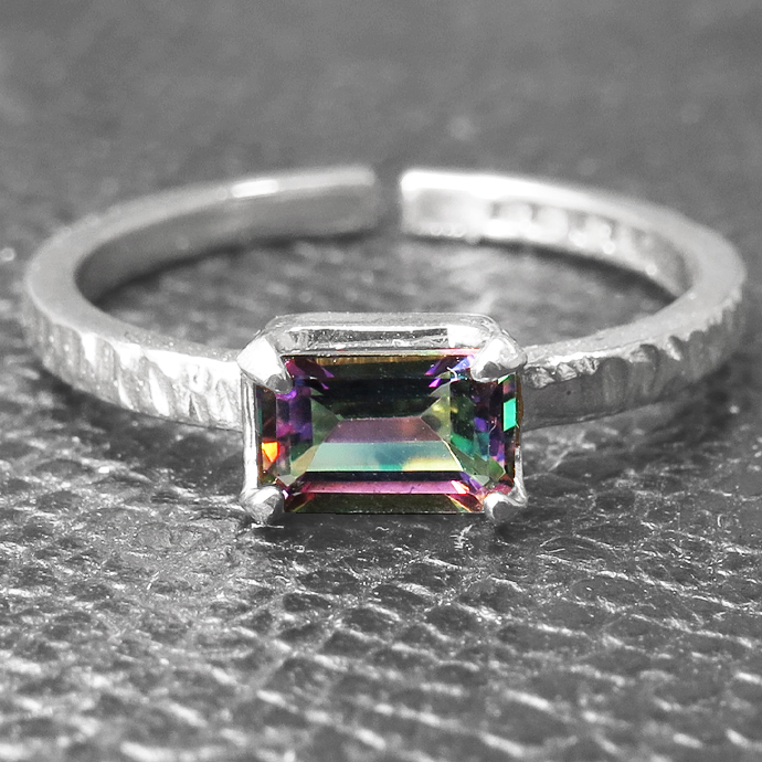 ミスティックトパーズ 指輪 リング 天然石  オクタゴン レクタングル 6×4mm 真鍮ブラス シルバーカラー