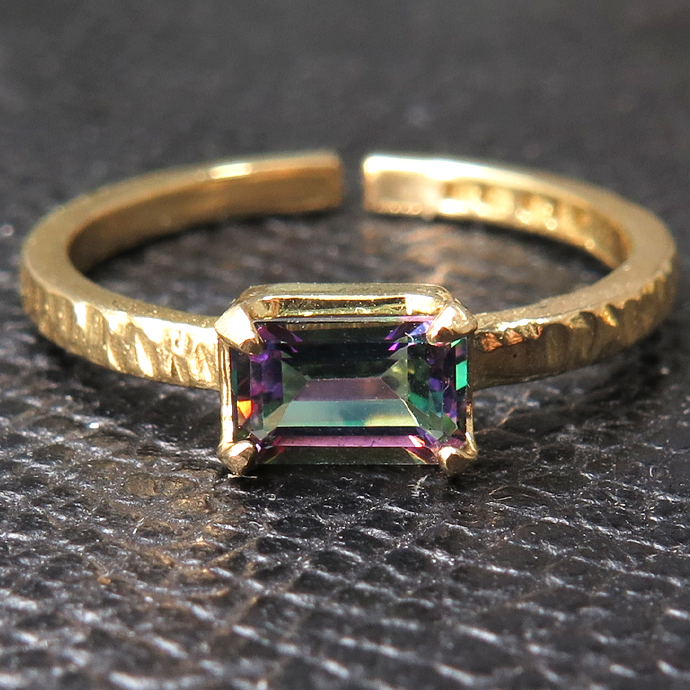 ミスティックトパーズ 指輪 リング 天然石  オクタゴン レクタングル 6×4mm 真鍮ブラス ゴールドカラー
