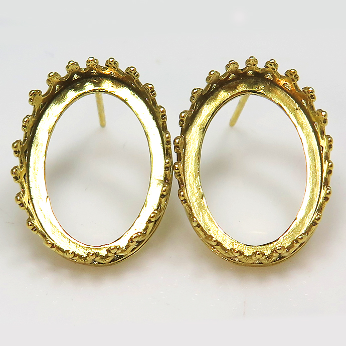 空枠 ピアス 石枠 オーバル クラウン（ベゼル/カボション）18×13mm（真鍮ブラス・ゴールドカラー）25ペア