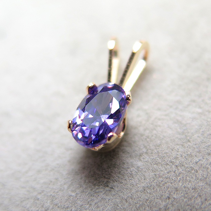 4本爪ペンダントトップ（立爪）（キュービックジルコニア・オーバル6×4mm）【アメジスト＜2月誕生石＞】「14kgf（ゴールドフィルド）」（1個）