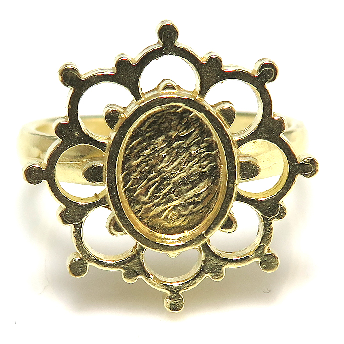 フラワー 花 指輪リング空枠  オーバル/カボション用 8×6mm 真鍮ブラス・ゴールドカラー（10個）