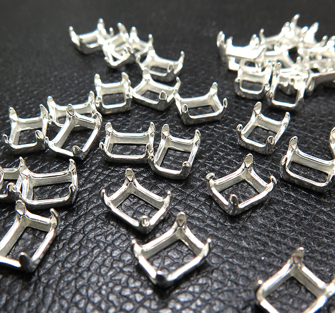 レクタングル 石枠 空枠 オクタゴン オクタゴン  6×4mm 4本爪（真鍮ブラス シルバーカラー）25個