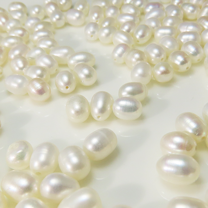 淡水パール 真珠（ホワイト系） 片穴パール（エッグ～バロック 6～7mm）1000個