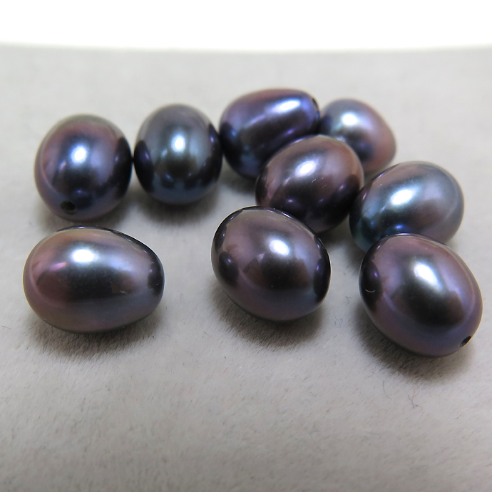 淡水パール真珠（ピーコックブルー系）/ドロップ 片穴パール（エッグ6～7mm）（300個）